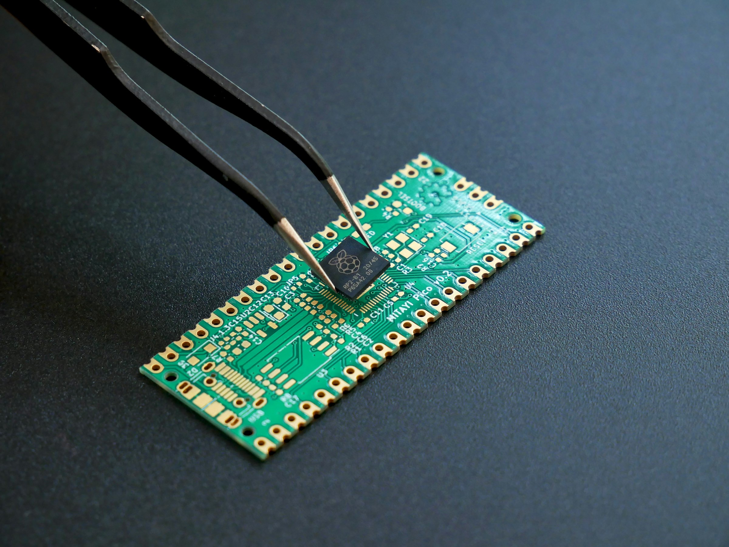 Macro close-up of a microchip on a printed circuit board