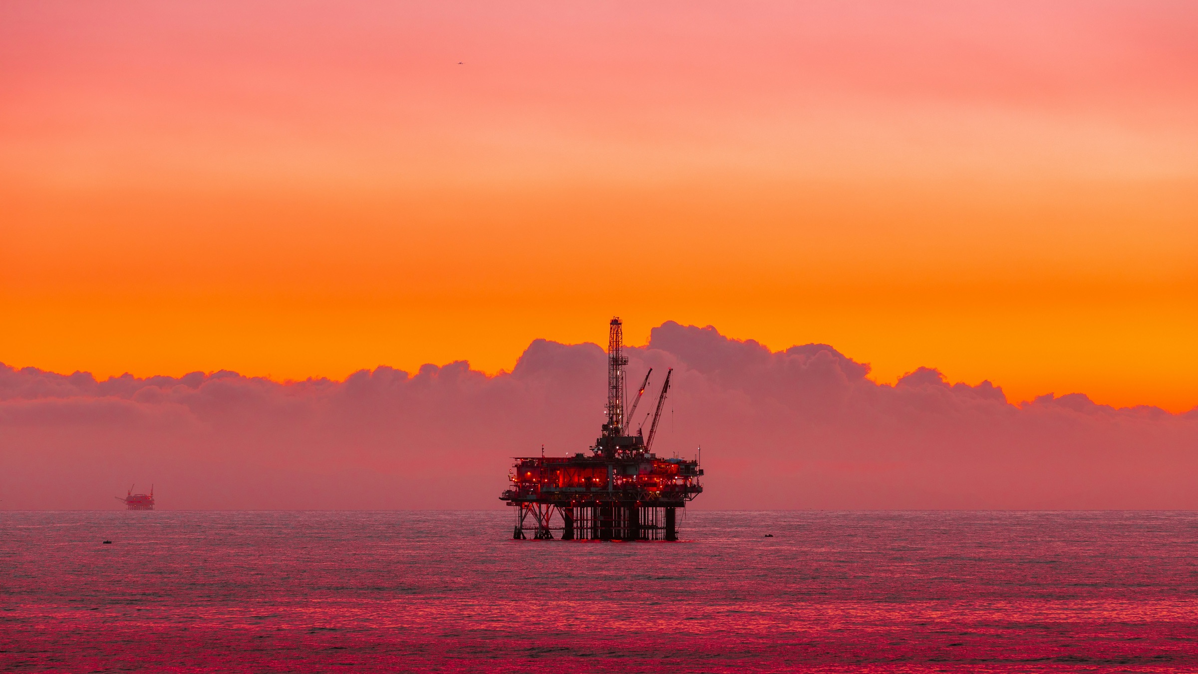 Aerial view of a petroleum refinery at golden hour