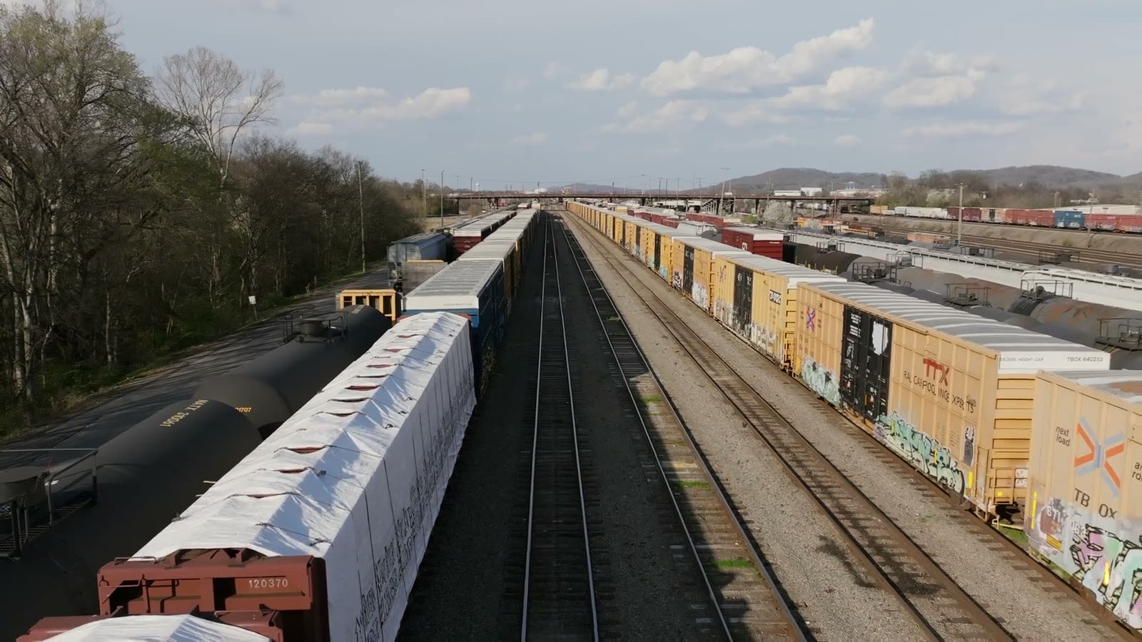 Aerial view of freight rail transport